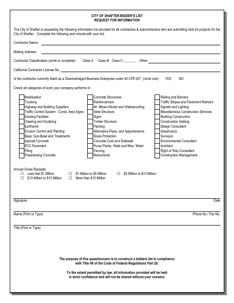 First page of the Bidder's List