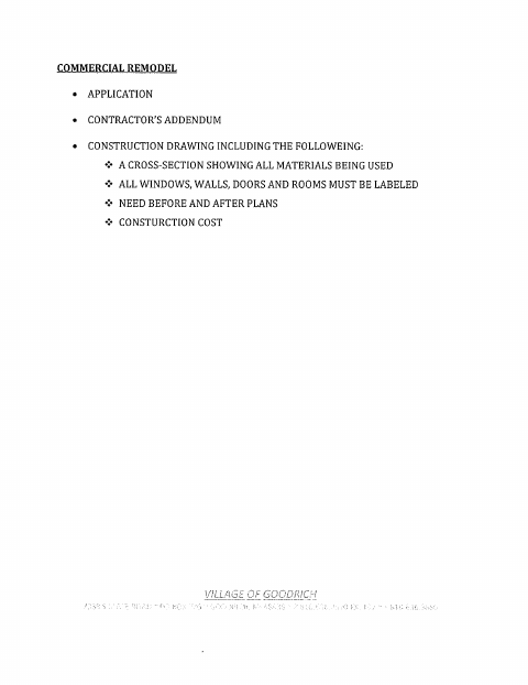 First page of the Commercial Remodel Permit Application