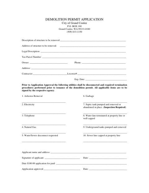 First page of the Demolition Permit Application