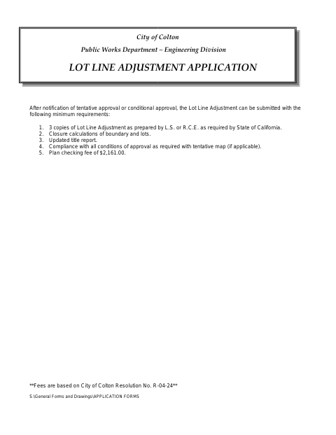 First page of the Lot Line Adjustment Application