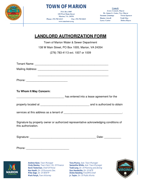 First page of the Landlord Authorization Form