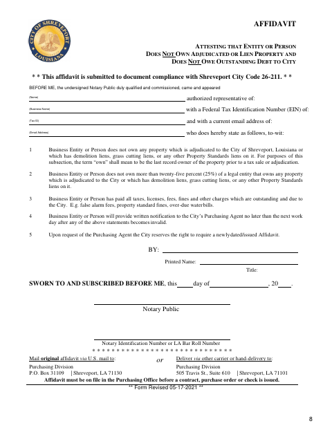 First page of the Adjudicated Property Affidavit