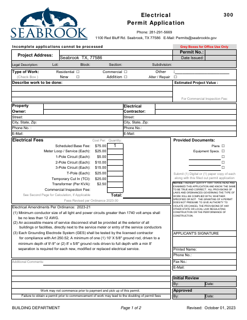 First page of the Electrical Permit Application