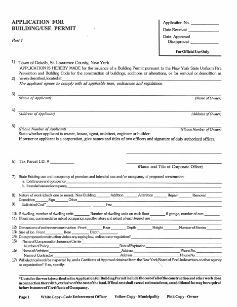 First page of the Building Permit Application