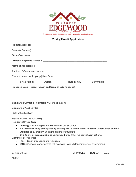 First page of the Zoning Permit Application