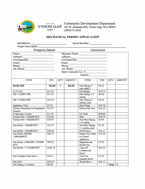 First page of the Mechanical Permit Application