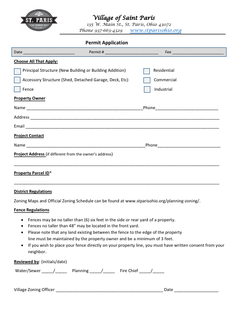 First page of the Zoning Permit Application