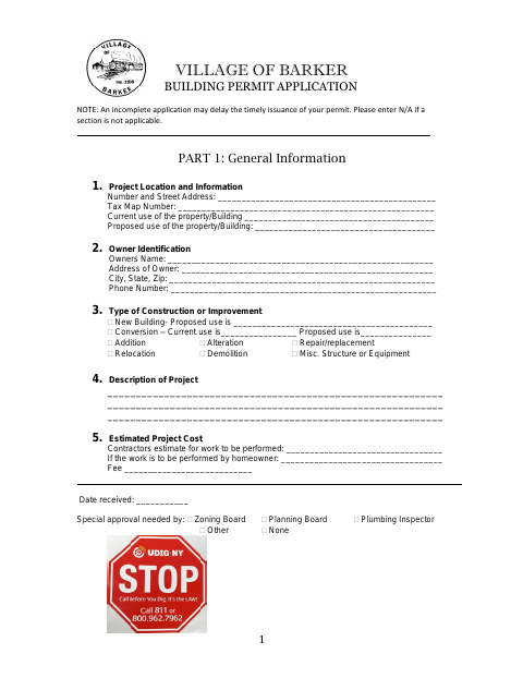 First page of the Building Permit Application