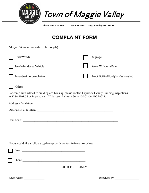 First page of the Complaint Form