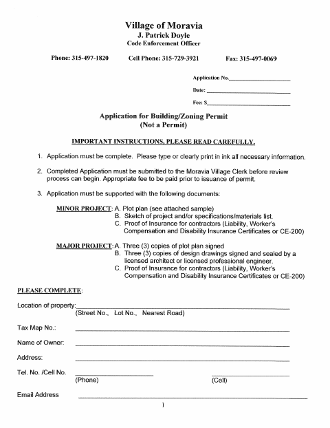 First page of the Building Permit Application