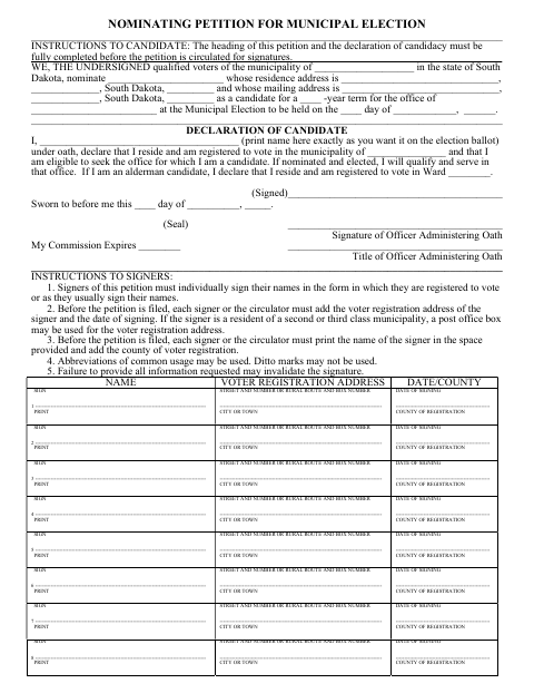 First page of the Municipal Nominating Petition