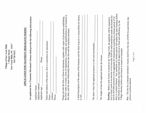 First page of the Transient Merchant License Application