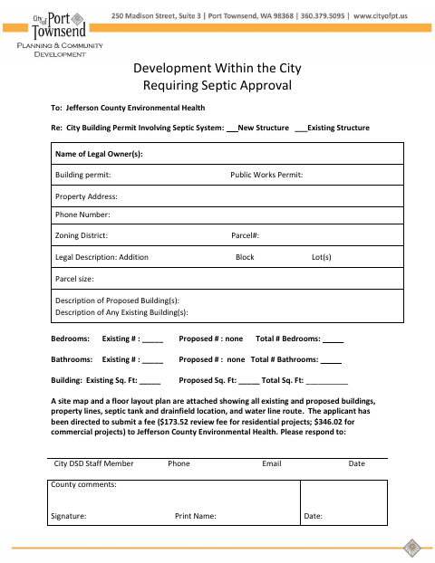 First page of the Septic Approval Application