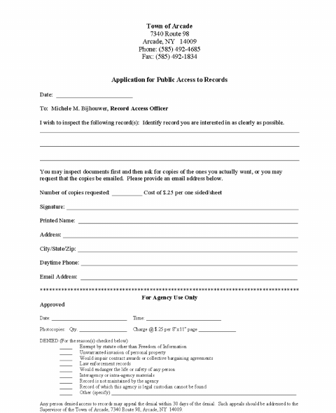 First page of the Application for Public Access to Records