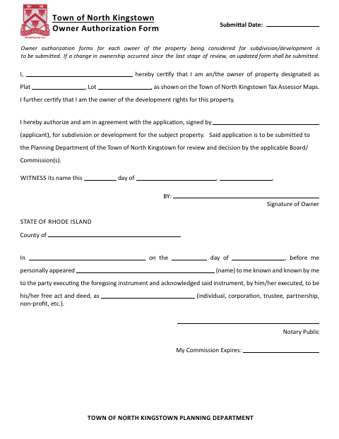 First page of the Owner Authorization Form