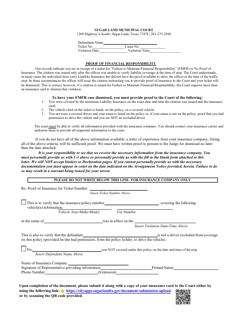 First page of the Proof of Financial Responsibility