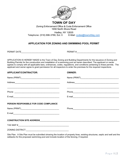 First page of the Application for Zoning and Swimming Pool Permit