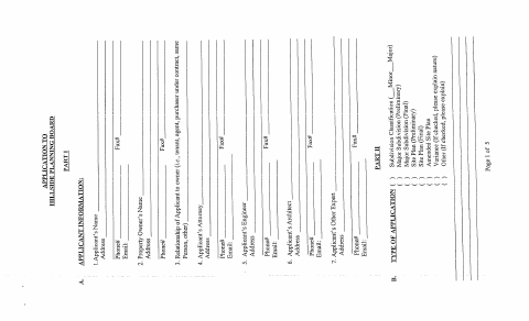 First page of the Planning Board Application
