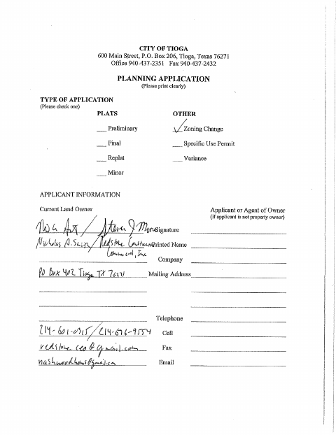 First page of the Zoning Application