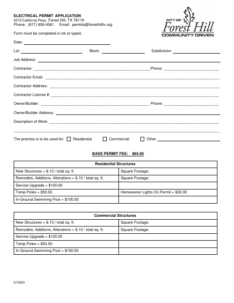 First page of the Electrical Permit Application