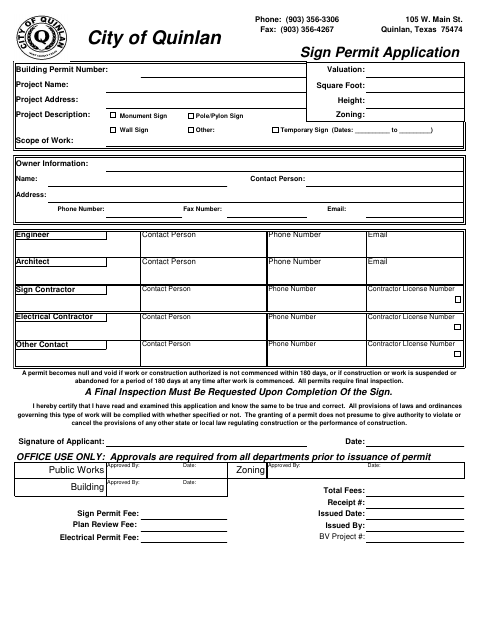 First page of the Sign Permit Application