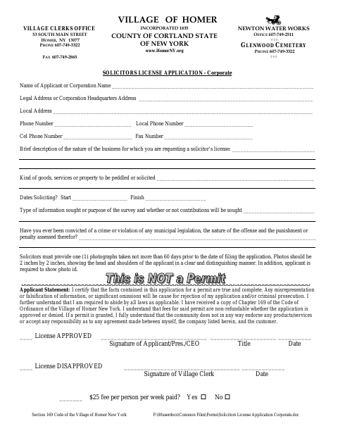 First page of the Solicitors License Application - Corporate