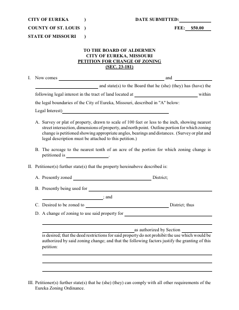 First page of the Petition for Change of Zoning