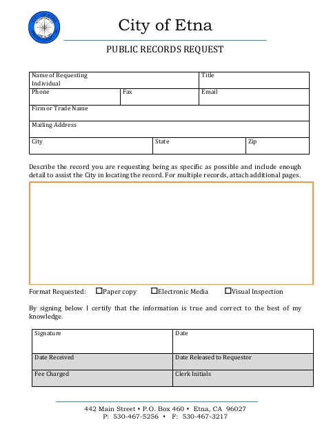 First page of the Public Records Request