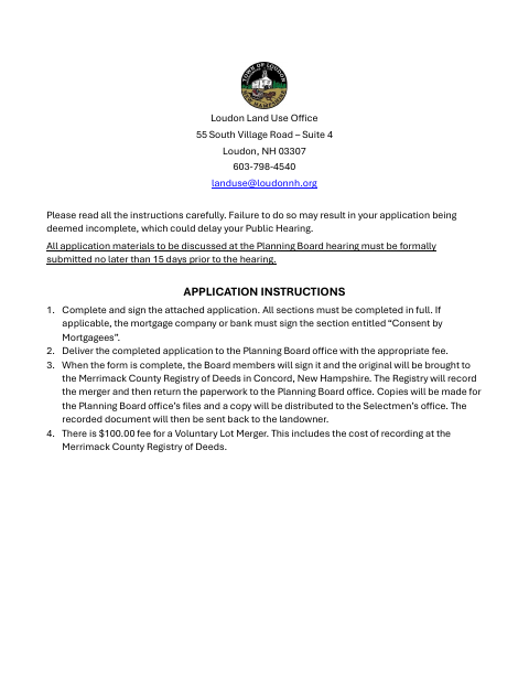 First page of the Voluntary Lot Merger Form