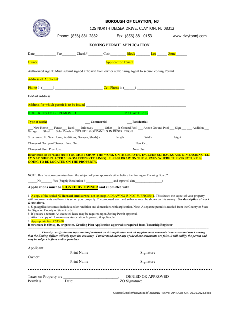 First page of the Zoning Permit Application