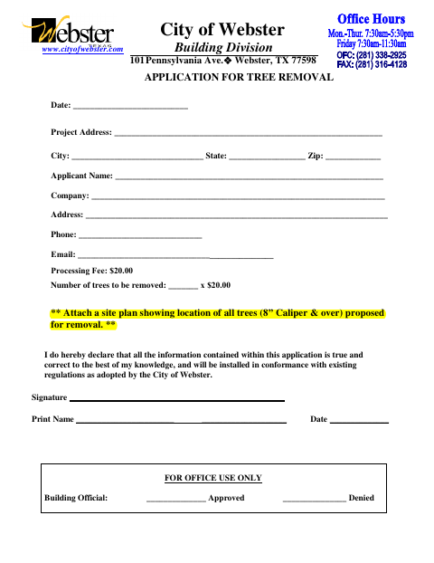 First page of the Application for Tree Removal