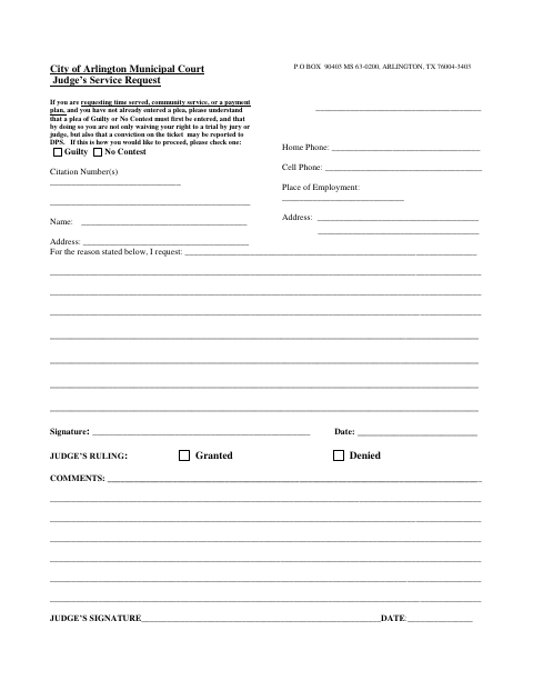 First page of the Judge’s Service Request