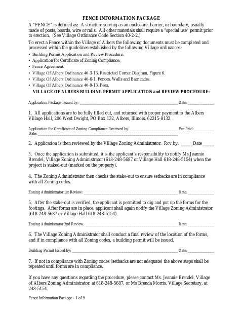 First page of the Fence Information Package