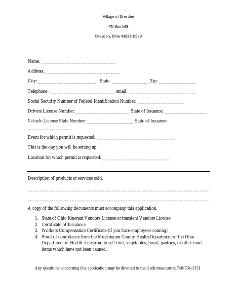 First page of the Vendor Permit Application