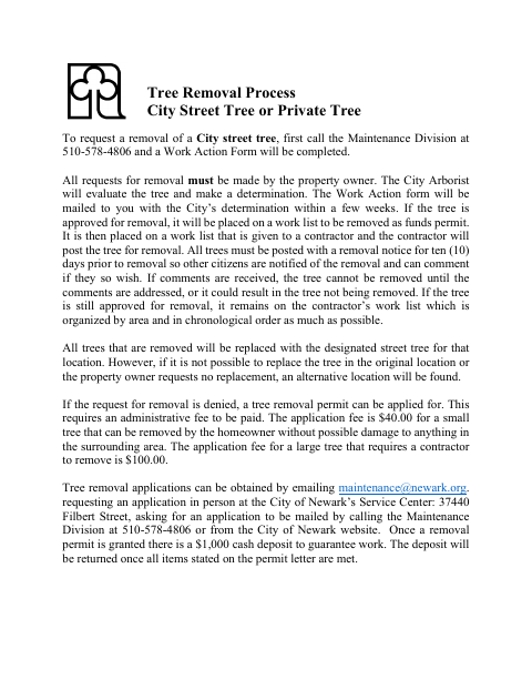 First page of the Tree Removal Process & Application