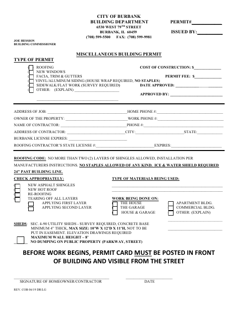 First page of the Miscellaneous Building Permit