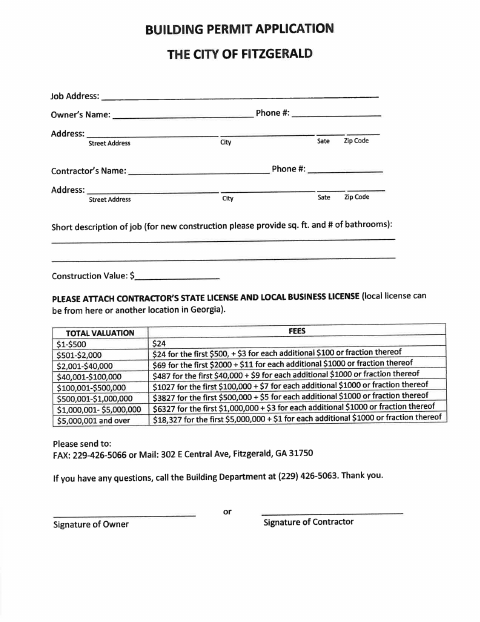 First page of the Building Permit Application