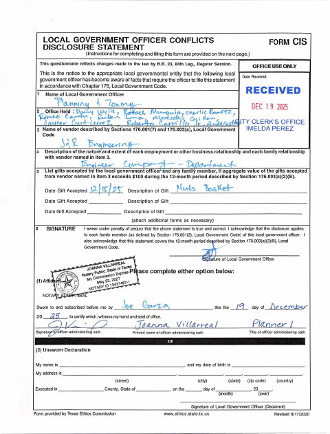 First page of the Local Government Officer Conflicts Disclosure Statement