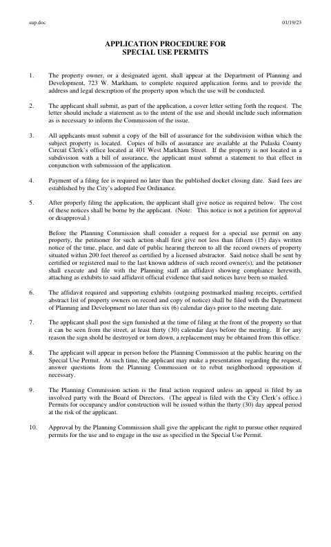 First page of the Special Use Permit Application