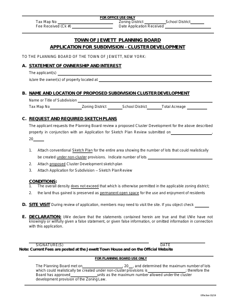 First page of the Application for Subdivision – Cluster Development