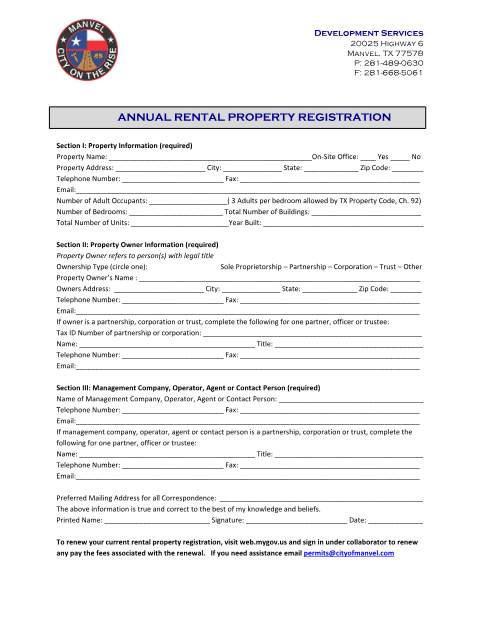 First page of the Annual Property Registration Form