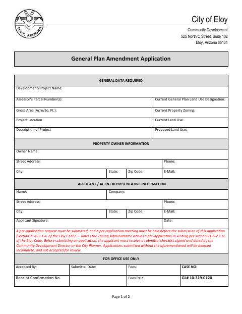 First page of the General Plan Amendment Application and Sample Submittal Checklist