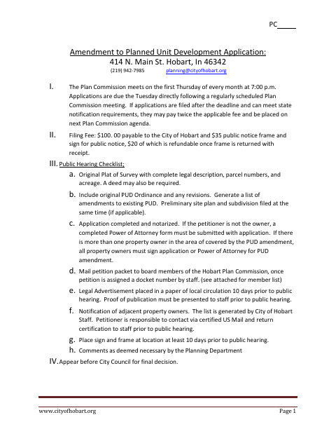 First page of the Amendment to Planned Unit Development Application