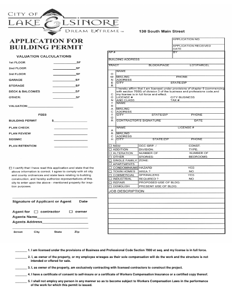 First page of the Building Permit Application