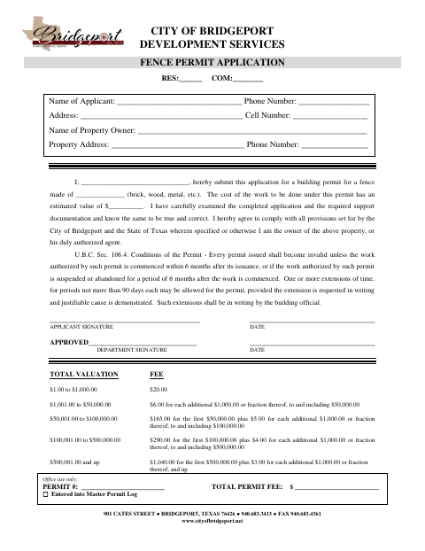 First page of the Fence Permit Application
