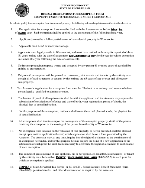 First page of the Elderly Property Tax Exemption Application
