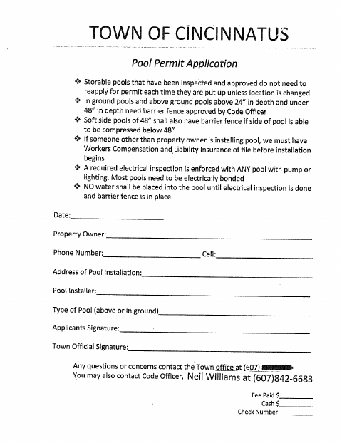 First page of the Pool Permit Application