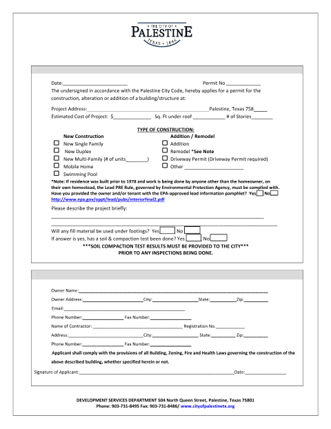 First page of the Residential Building Permit Application
