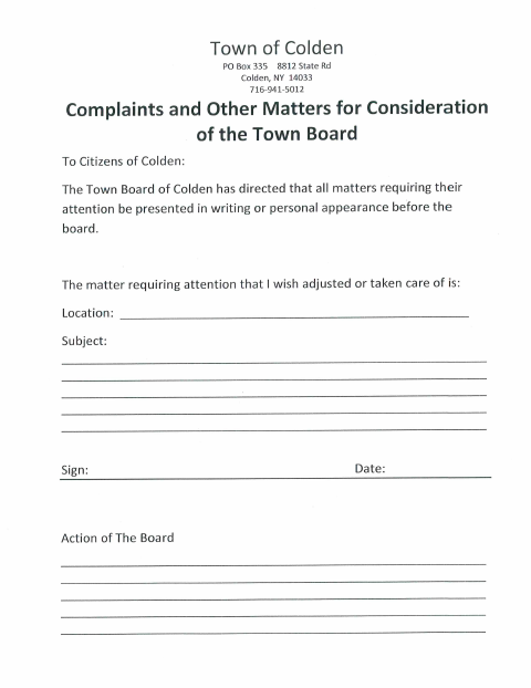 First page of the Complaints and Other Matters Form