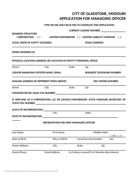 First page of the Liquor Managing Officer Application